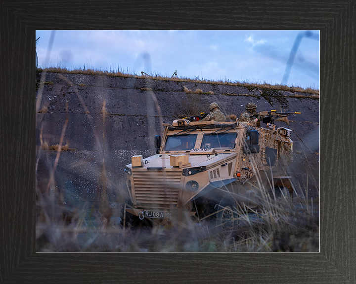 RAF Regiment Soldiers firing Ride a Foxhound vehicle Photo Print Royal Air Force Wall Art Military Decor Posters, Prints, & Visual Artwork Hampshire Prints 10 x 8 Black Frame No