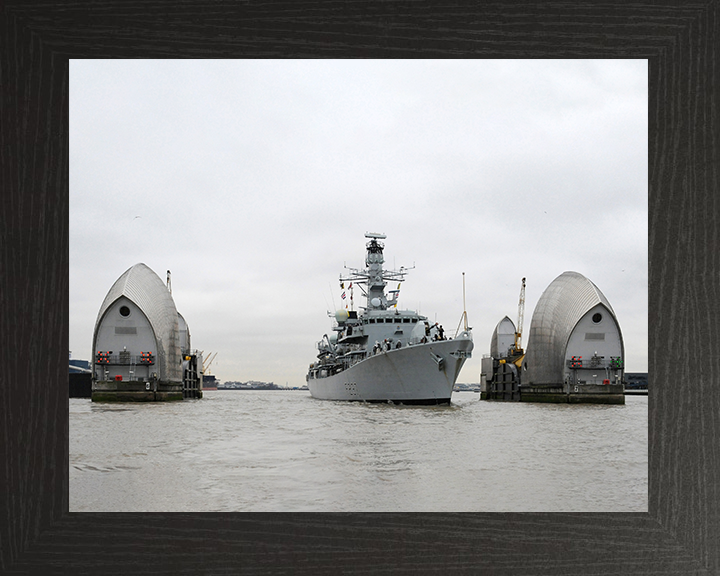 HMS Westminster (F237) Photo Print - Thames Barrier 2011 - Royal Navy Type 23 Frigate Hampshire Prints 10 x 8 Black Frame No