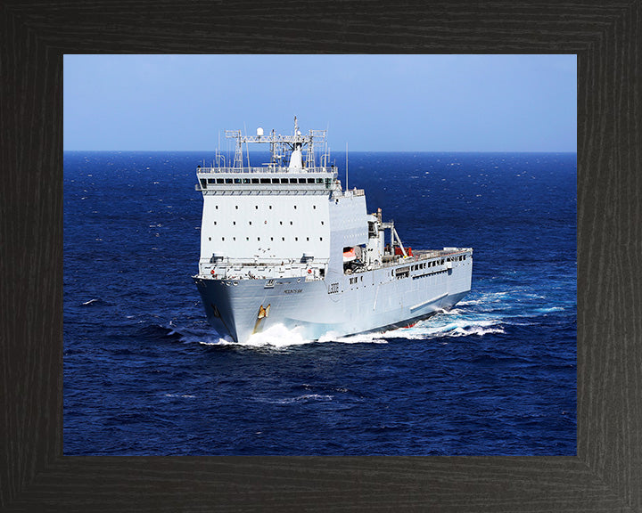 RFA Mounts Bay (L3008) Photo Print - Starboard Bow View at Sea - Royal Fleet Auxiliary Bay Class Ship Hampshire Prints 10 x 8 Black Frame No