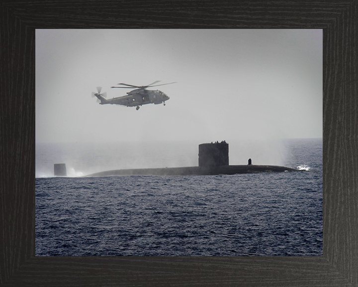 HMS Turbulent (S87) Photo Print - With Merlin - Royal Navy Trafalgar Class Submarine Hampshire Prints 10 x 8 Black Frame No