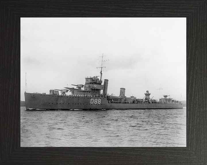 HMS Wren (D88) - At Sea - Royal Navy Admiralty Modified W Class Destroyer Photo Print Wall Art Naval Decor UK Posters, Prints, & Visual Artwork Hampshire Prints 10 x 8 Black Frame No