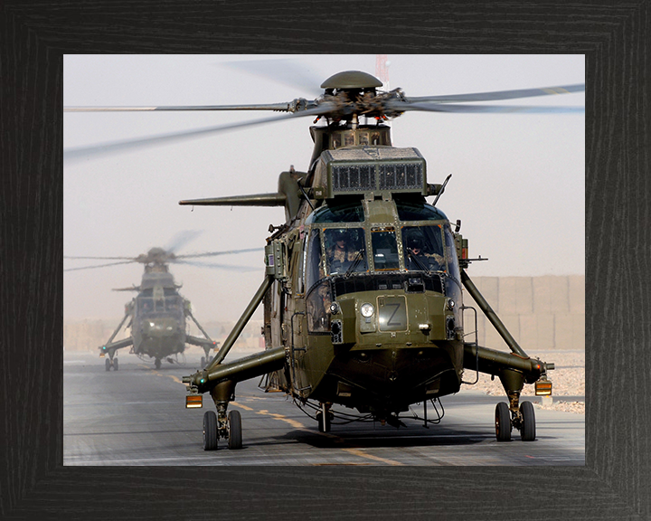 Sea King Mk4 Helicopter Take off from Camp Bastion 2011 Photo Print - Royal Navy Aircraft Posters, Prints, & Visual Artwork Hampshire Prints 10 x 8 Black Frame No