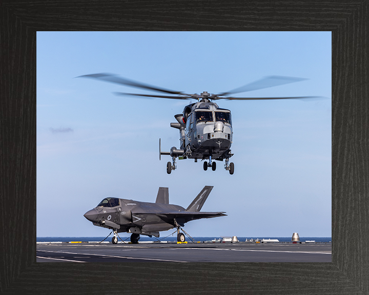 British Army Wildcat Helicopter and F-35B Jet Photo Print Hampshire Prints 10 x 8 Black Frame No