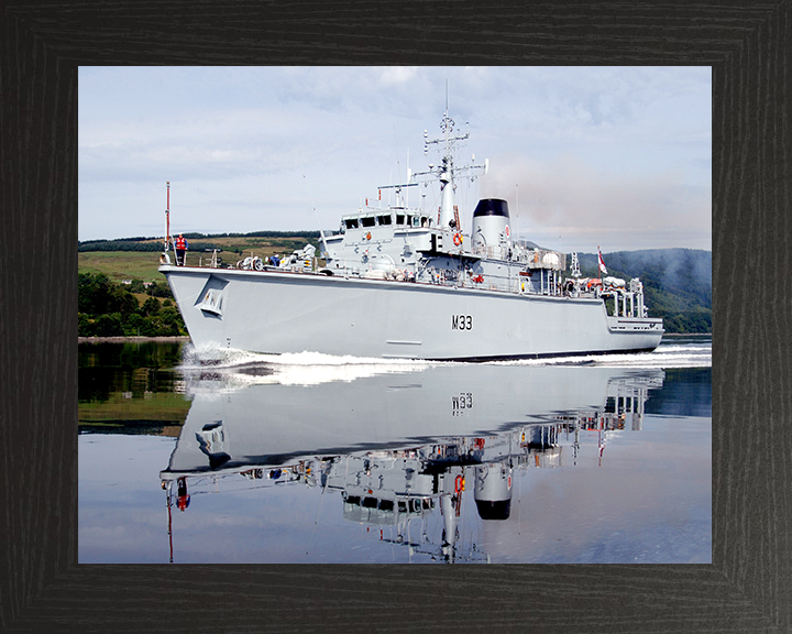 HMS Brocklesby (M33) Royal Navy Hunt Class Mine Warfare Vessel Port Side Reflections Photo Print Wall Art Decor Posters, Prints, & Visual Artwork Hampshire Prints 10 x 8 Black Frame No