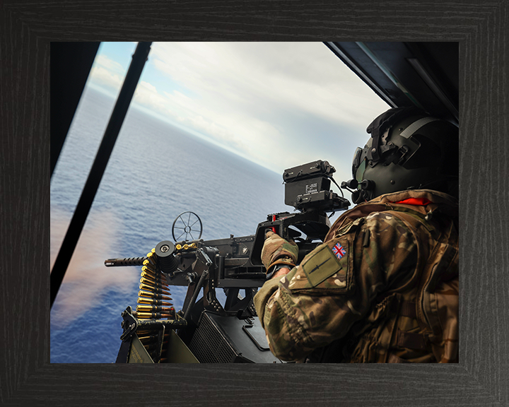 Royal Marines firing M3M from a Wildcat Helicopter Photo Print Hampshire Prints 10 x 8 Black Frame No