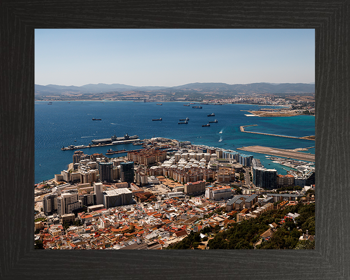 HMS Prince of Wales (R09) Photo Print - Gibraltar - Royal Navy Queen Elizabeth Class Aircraft Carrier Hampshire Prints 10 x 8 Black Frame No