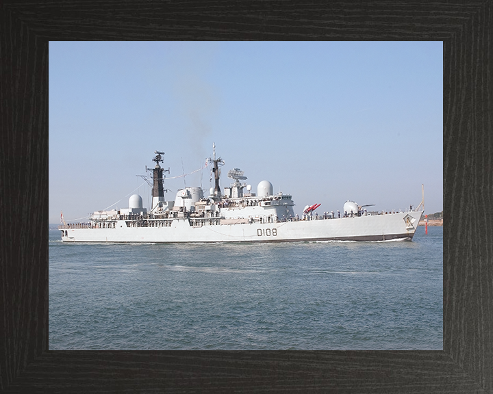 HMS Cardiff (D108) Royal Navy Type 42 Destroyer Flying Paying Off Pennant Photo Print Wall Art Decor Posters, Prints, & Visual Artwork Hampshire Prints 10 x 8 Black Frame No