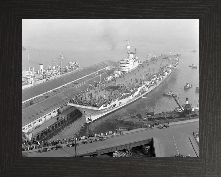 HMS Implacable (R86) Photo Print - Vancouver 1947 - Royal Navy Implacable Class Aircraft Carrier Hampshire Prints 10 x 8 Black Frame No
