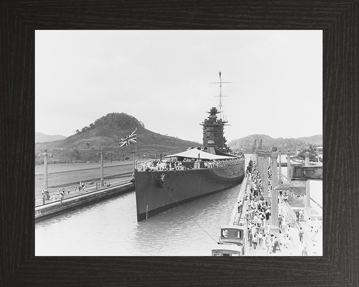 HMS Nelson (28) Photo Print - Panama Canal 1930 - Royal Navy Nelson Class Battleship Hampshire Prints 10 x 8 Black Frame No