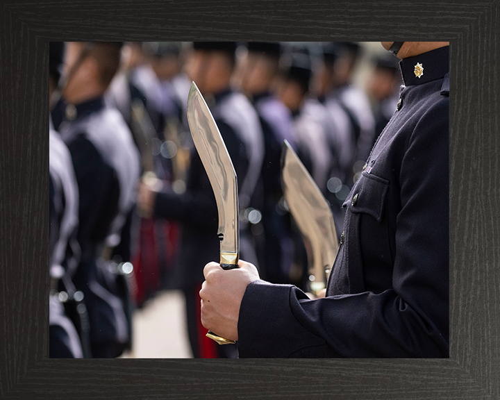 Royal Gurkha Rifleman with Kukri on Parade Photo Print - British Army Hampshire Prints 10 x 8 Black Frame No