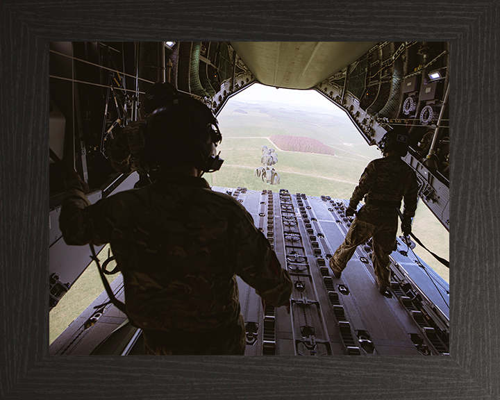 RAF Load Masters Drop CDS From an A400M Aircraft Photo Print Royal Air Force Wall Art Poster Posters, Prints, & Visual Artwork Hampshire Prints 10 x 8 Black Frame No