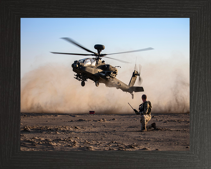 Army Apache Echo Helicopter and JTAC Photo Print - British Army Hampshire Prints 10 x 8 Black Frame No