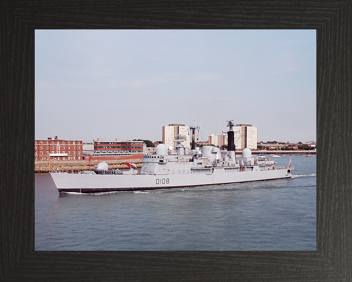 HMS Cardiff (D108) Royal Navy Type 42 Destroyer Leaving Portsmouth Photo Print Wall Art Decor Posters, Prints, & Visual Artwork Hampshire Prints 10 x 8 Black Frame No