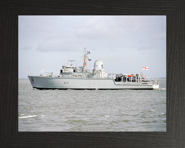 HMS Dulverton (M35) Royal Navy Hunt Class Mine Warfare Vessel Port Beam View Photo Print Wall Art Decor Posters, Prints, & Visual Artwork Hampshire Prints 10 x 8 Black Frame No