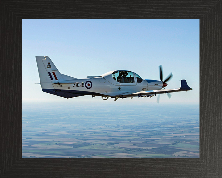 RAF Grob Training Plane in flight Photo Print - Royal Air Force Aircraft Hampshire Prints 10 x 8 Black Frame No