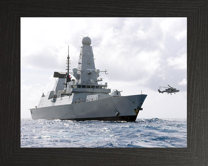 HMS Dauntless (D33) Royal Navy Type 45 Destroyer At Sea With Lynx Photo Print Wall Art Decor Posters, Prints, & Visual Artwork Hampshire Prints 10 x 8 Black Frame No