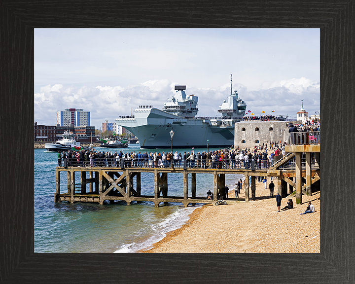 HMS Prince of Wales (R09) Photo Print - Round Tower 2025 - Royal Navy Queen Elizabeth Class Aircraft Carrier Hampshire Prints 10 x 8 Black Frame No