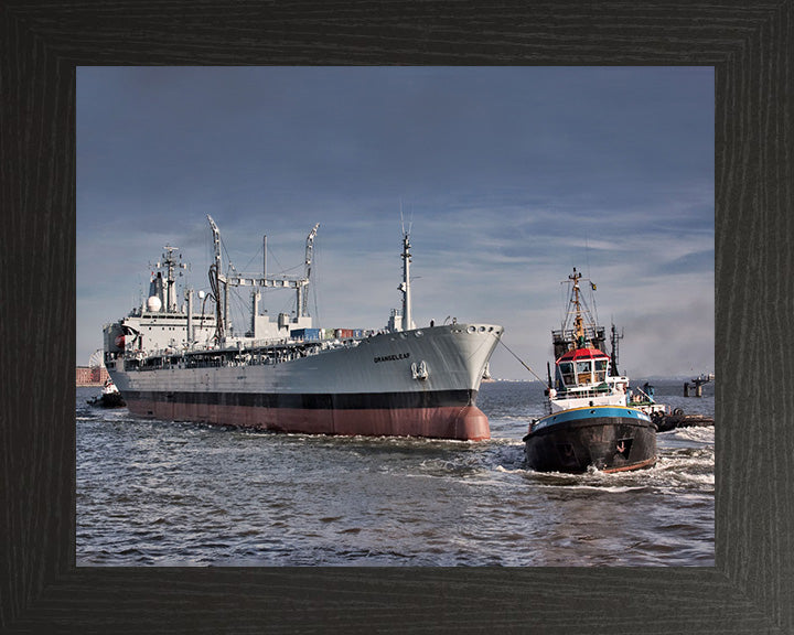 RFA Orangeleaf (A110) Photo Print - With Tug - Royal Fleet Auxiliary Leaf Class Tanker Hampshire Prints 10 x 8 Black Frame No