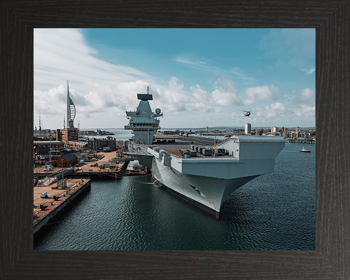 HMS Prince of Wales (R09) Photo Print - HMNB Portsmouth - Royal Navy Queen Elizabeth Class Aircraft Carrier Hampshire Prints 10 x 8 Black Frame No