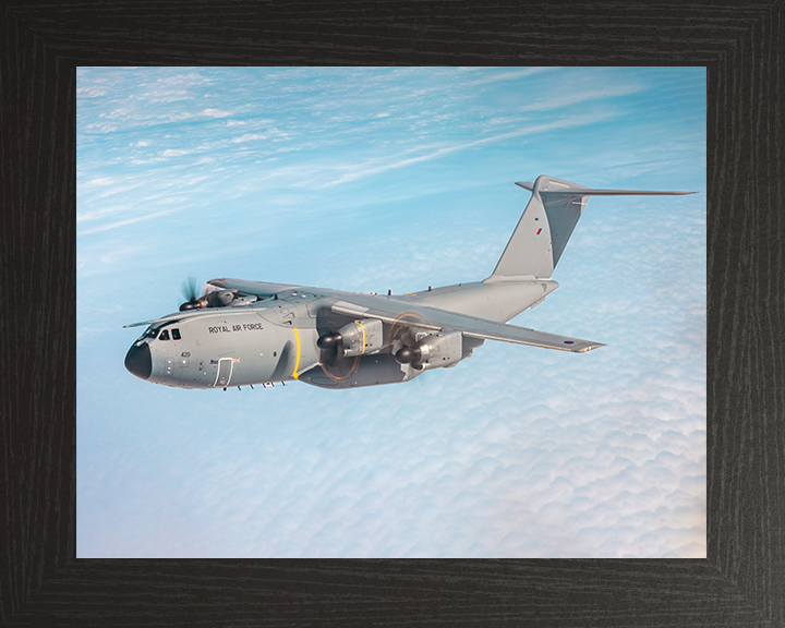 RAF Atlas C.1 A400M in flight Photo Print - Royal Air Force Aircraft Hampshire Prints 10 x 8 Black Frame No