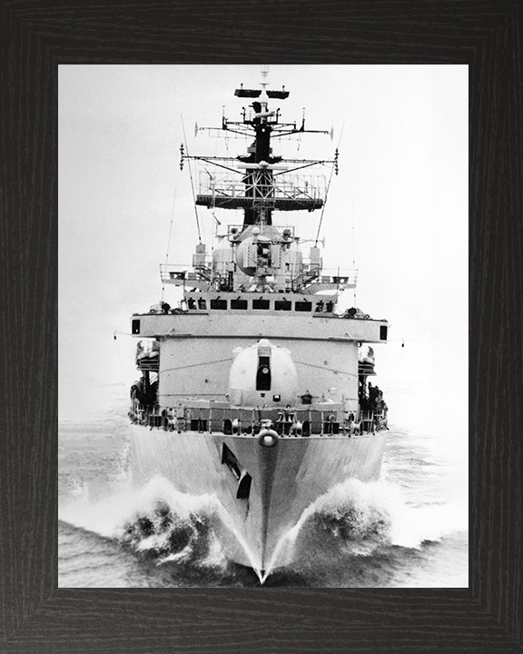 HMS Cardiff (D108) Royal Navy Type 42 Destroyer Bow View Black and White Photo Print Wall Art Decor Posters, Prints, & Visual Artwork Hampshire Prints 10 x 8 Black Frame No