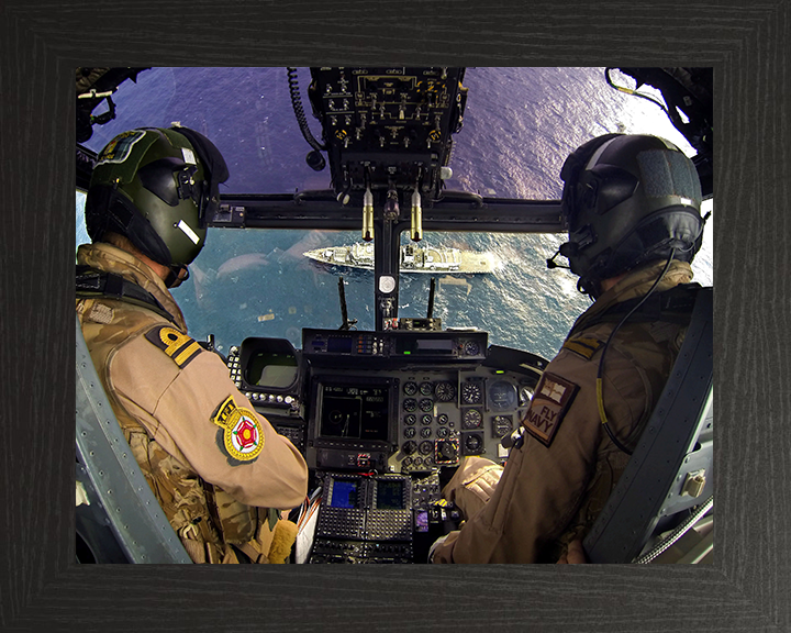 Pilots in the Cockpit of a Lynx Helicopter Photo Print - Royal Navy Aircraft Hampshire Prints 10 x 8 Black Frame No