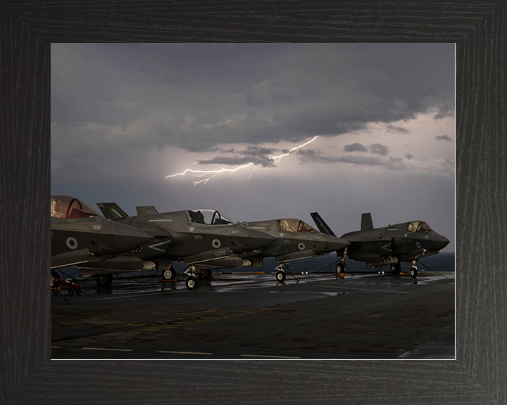 Lightning strikes over RAF F-35B Jets Royal Air Force Aircraft Photo Print Wall Art Aviation Decor UK Posters, Prints, & Visual Artwork Hampshire Prints 10 x 8 Black Frame No