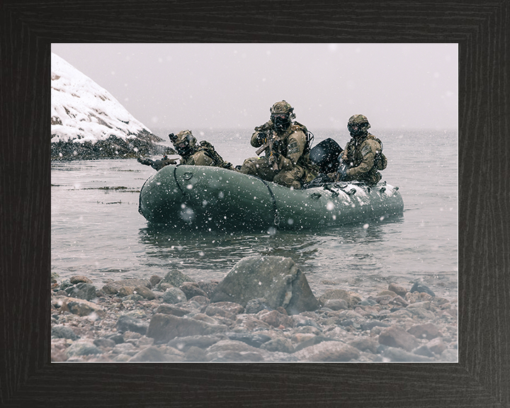 Royal Marines on a Inflatable Raiding Craft in the Snow Photo Print 30 Commando Wall Art Military Decor Posters, Prints, & Visual Artwork Hampshire Prints 10 x 8 Black Frame No