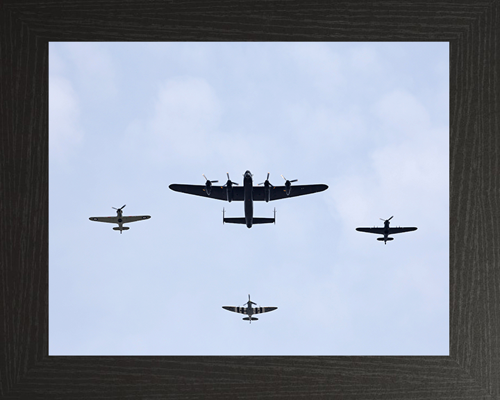 RAF Lancaster Spitfire hurricane Flyover Photo Print - Royal Air Force Aircraft Hampshire Prints 10 x 8 Black Frame No