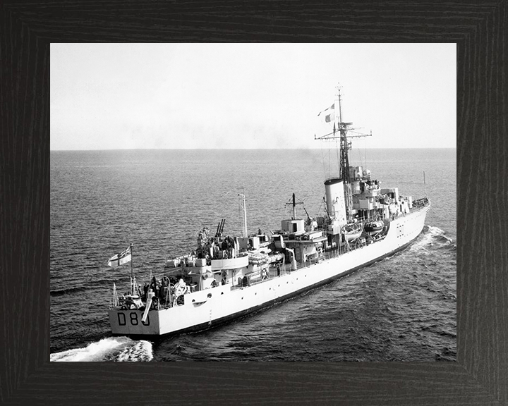 HMS Barfleur (D80) Photo Print - At Sea 1954 - Royal Navy Battle Class Destroyer Posters, Prints, & Visual Artwork Hampshire Prints 10 x 8 Black Frame No