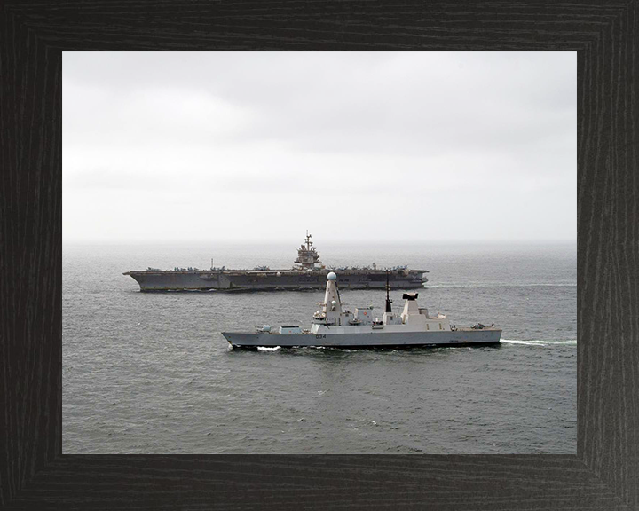 HMS Diamond (D34) Photo Print - With USS Enterprise - Royal Navy Type 45 Destroyer Hampshire Prints 10 x 8 Black Frame No