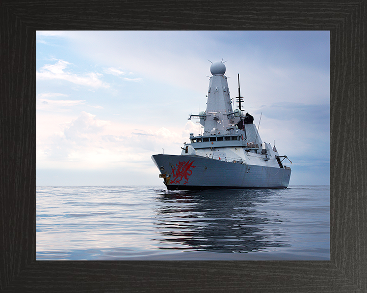 HMS Dragon (D35) Royal Navy Type 45 Destroyer Port Bow Reflection Photo Print Wall Art Decor Posters, Prints, & Visual Artwork Hampshire Prints 10 x 8 Black Frame No