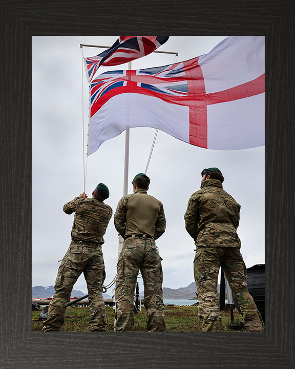 Royal Marines Commandos Raise the White Ensign Photo Print Hampshire Prints 10 x 8 Black Frame No