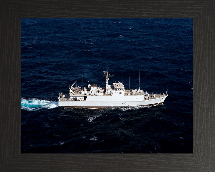 HMS Ramsey (M110) Photo Print - High Starboard View - Royal Navy Sandown Class Minehunter Hampshire Prints 10 x 8 Black Frame No