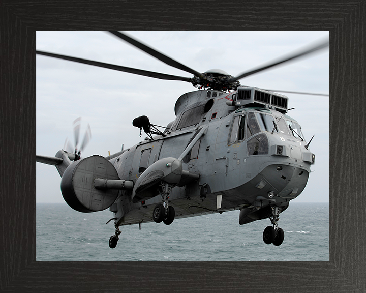 Sea King AEW 2 Helicopter in Flight 2007 Photo Print - Royal Navy Aircraft Posters, Prints, & Visual Artwork Hampshire Prints 10 x 8 Black Frame No