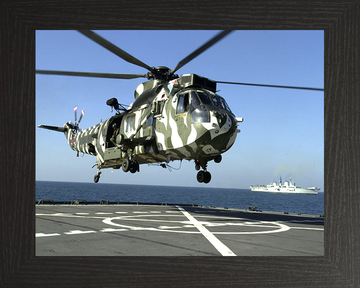 Sea King Mk6 Helicopter from HMS Illustrious Photo Print - Royal Navy Aircraft Hampshire Prints 10 x 8 Black Frame No