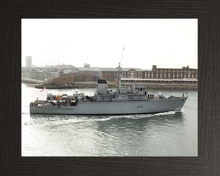 HMS Brecon (M29) Photo Print - Entering Portsmouth 1996 - Royal Navy Hunt Class Mine Warfare Vessel
