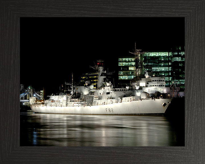 HMS Somerset (F82) Photo Print - Floodlit London 2006 - Royal Navy Type 23 Frigate Hampshire Prints 10 x 8 Black Frame No