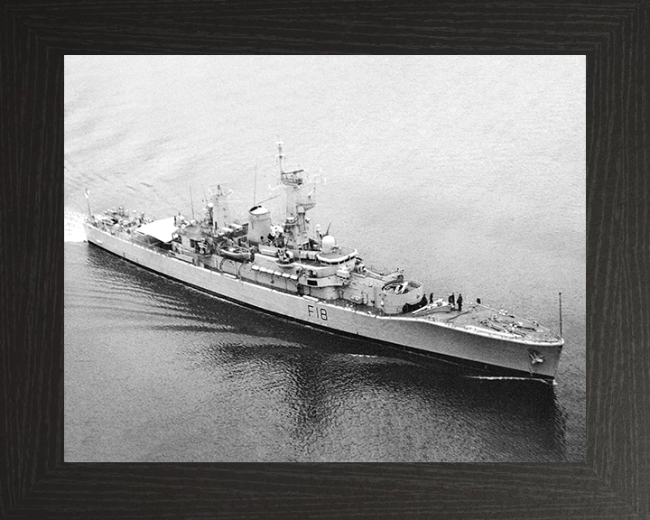 HMS Galatea (F18) Photo Print - Entering Harbour 1985 - Royal Navy Leander Class Frigate Hampshire Prints 10 x 8 Black Frame No