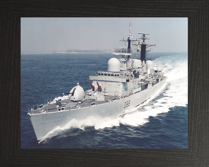 HMS Birmingham (D86) Royal Navy Type 42 Destroyer Port Bow View Photo Print Wall Art Decor Posters, Prints, & Visual Artwork Hampshire Prints 10 x 8 Black Frame No