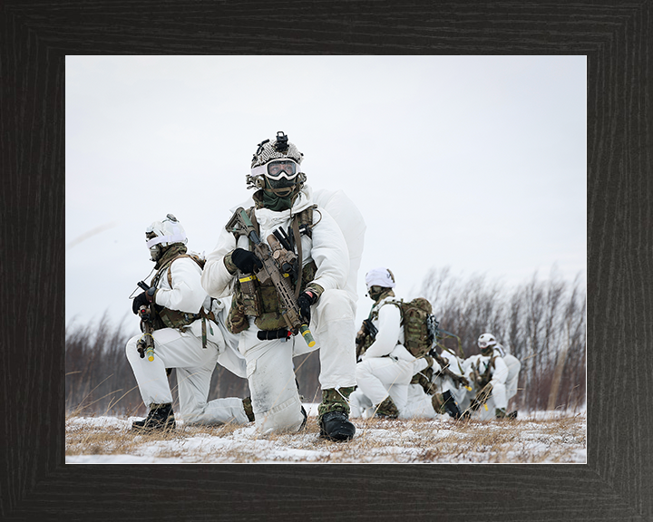 Royal Marines kneel During Cold Weather exercise Photo Print 40 Commando Marines Wall Art Military Decor Posters, Prints, & Visual Artwork Hampshire Prints 10 x 8 Black Frame No