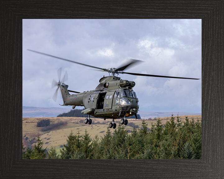 RAF Puma HC2 Helicopter in flight Photo Print - Royal Air Force Aircraft Hampshire Prints 10 x 8 Black Frame No