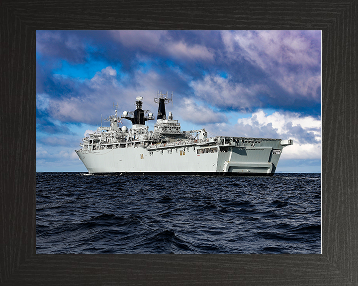 HMS Albion (L14) Royal Navy Albion Class Amphibious Ship At Sea During Sunset Photo Print Wall Art Naval Decor Posters, Prints, & Visual Artwork Hampshire Prints 10 x 8 Black Frame No
