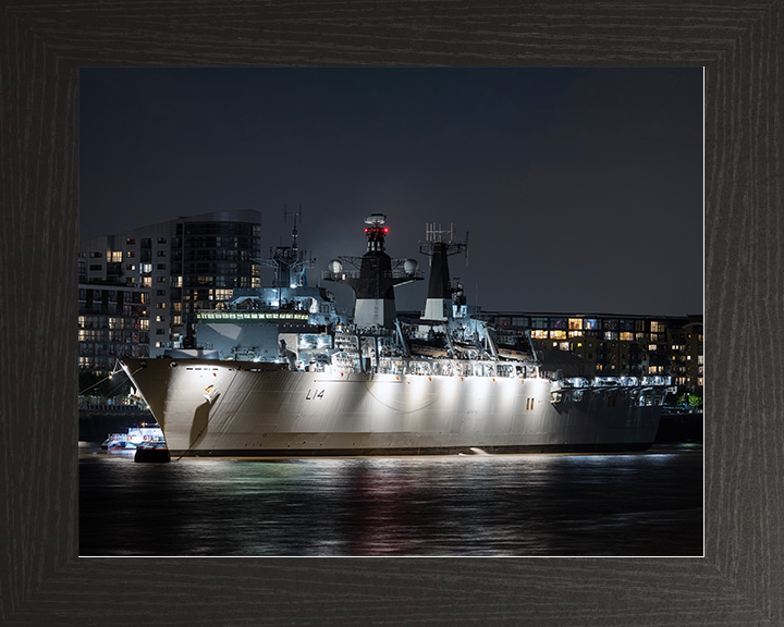 HMS Albion (L14) Royal Navy Albion Class Amphibious Ship In Harbour At Night Photo Print Wall Art Naval Decor Posters, Prints, & Visual Artwork Hampshire Prints 10 x 8 Black Frame No