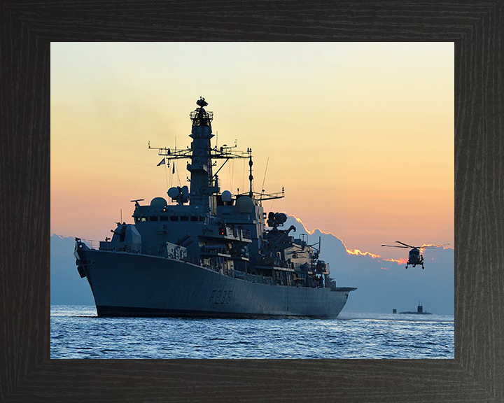 HMS Monmouth (F235) Photo Print - Sunset 2012 - Royal Navy Type 23 Frigate Hampshire Prints 10 x 8 Black Frame No