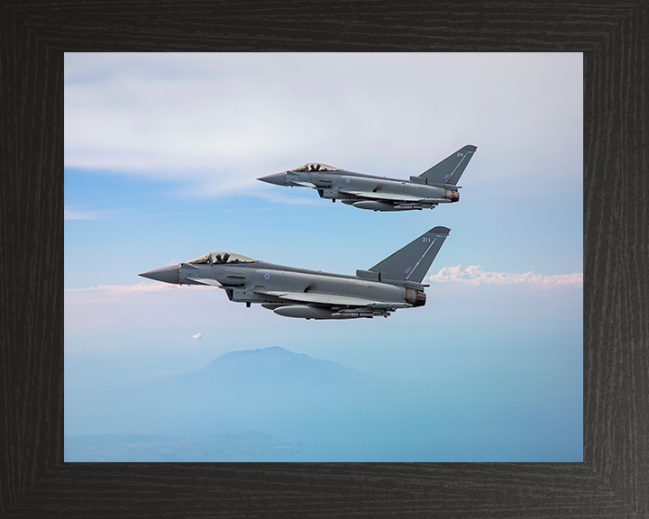 Two RAF Typhoon jets in flight Photo Print - Royal Air Force Aircraft Hampshire Prints 10 x 8 Black Frame No