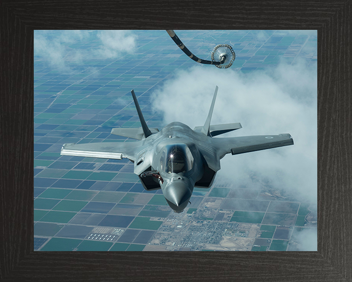 RAF F35B Lightening approaching to refuel Photo Print - Royal Air Force Aircraft Hampshire Prints 10 x 8 Black Frame No