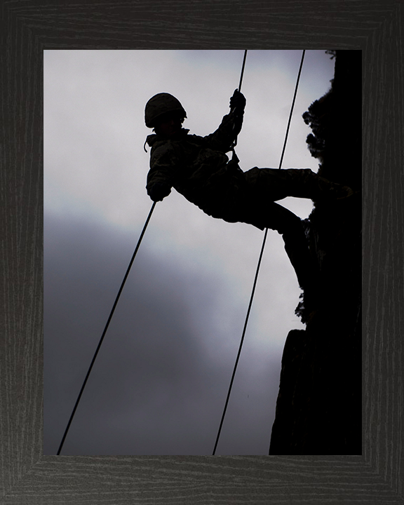 Royal Marine Commando Abseiling silhouette Photo Print - 45 Commando Hampshire Prints 10 x 8 Black Frame No