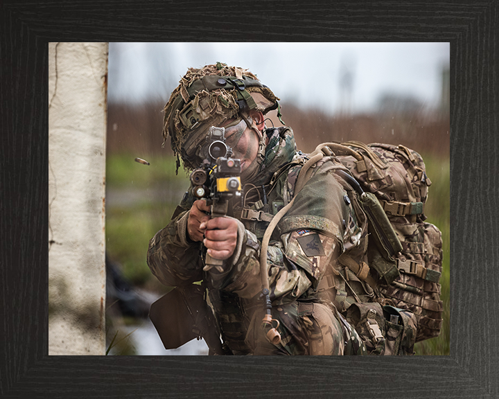 Gurkha Soldier Firing during exercise Photo Print - British Army Hampshire Prints 10 x 8 Black Frame No