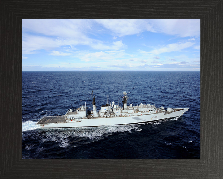 HMS Chatham (F87) Royal Navy Type 22 Frigate From a Helicopter Photo Print Wall Art Decor Posters, Prints, & Visual Artwork Hampshire Prints 10 x 8 Black Frame No